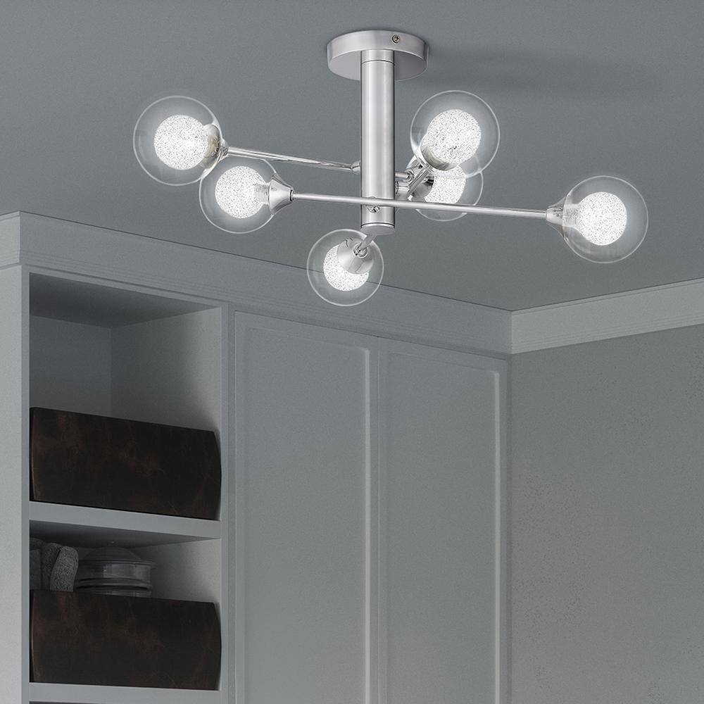 Modern Matte Black and Chrome Crystal LED Ceiling Light