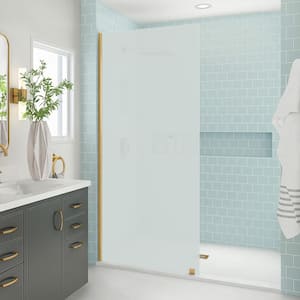 Elyse XL 30 in. W x 80 in. H Fixed Frameless Shower Door in Brushed Gold with Ultra-Bright Frosted Glass