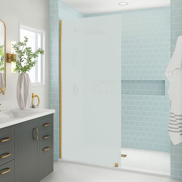 Aston Elyse XL 32 in. W x 80 in. H Fixed Frameless Shower Door in Brushed Gold with Ultra-Bright Frosted Glass