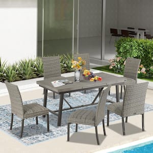 7-Piece Wicker Outdoor Dining Set, Extendable Table and Dining Chairs