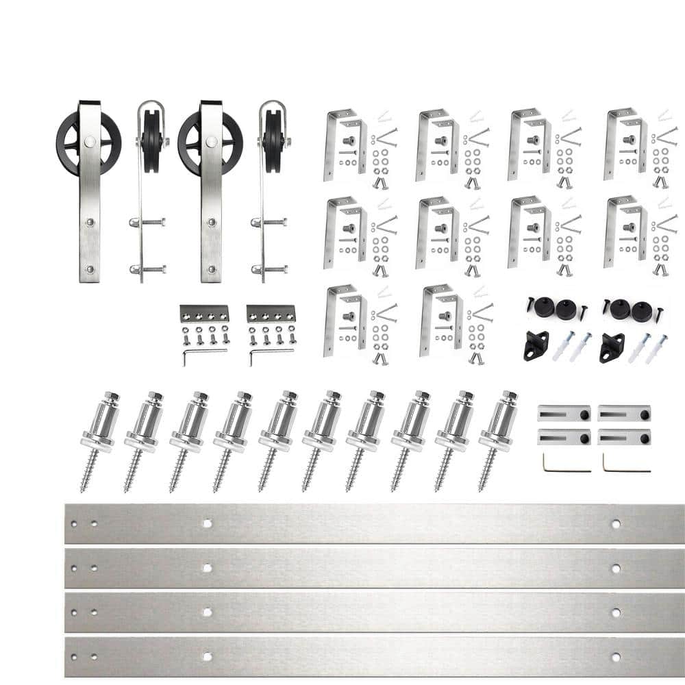 13 ft./156 in. Brushed Nickel Double Track Bypass U-Shape Sliding Barn Door Hardware Kit - Spoke Wheel Design Roller price history on PriceWatchPro