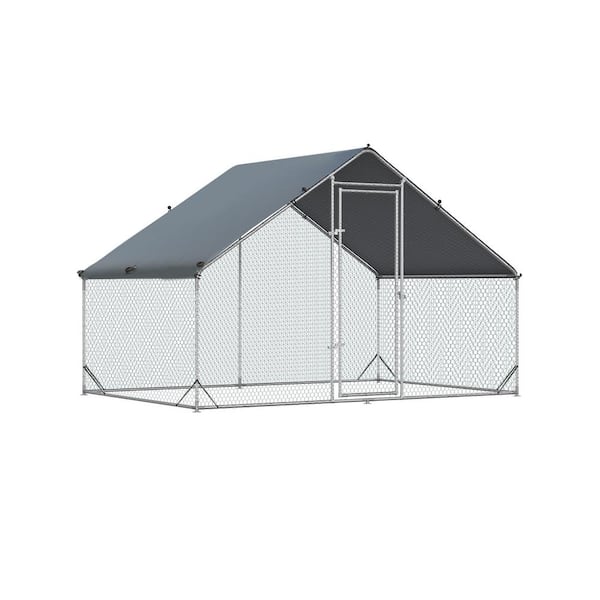 Tunearary 9.8'W x 6.6'L x 6.5'H Triple Support Wire Large Metal Chicken Coop, Duck, Rabbit Outdoor House w/Silver-Plated Canopy