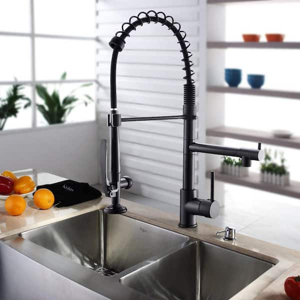 Dual-Function Single-Handle No Sensor Gooseneck Pull-Down Sprayer Kitchen Faucet in Matte Black