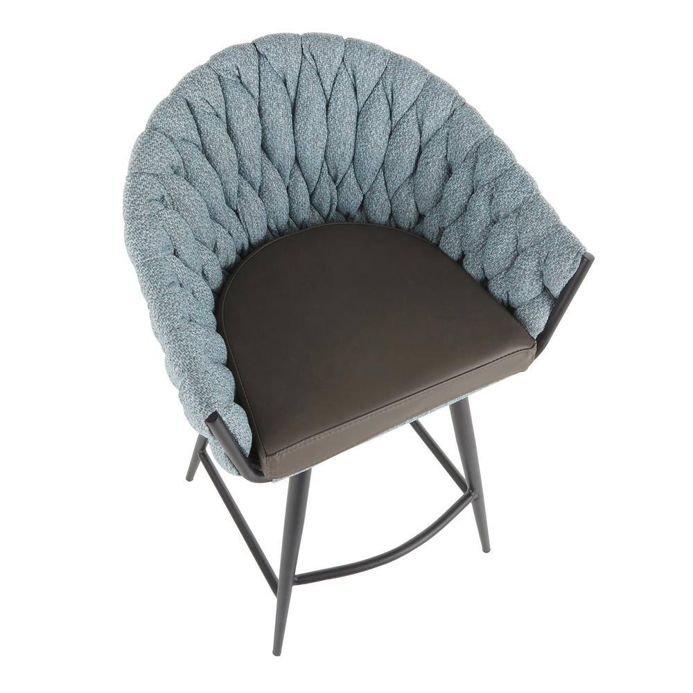 Sleek 23'' Contemporary Blue and Gray Braided Fabric Counter Stool