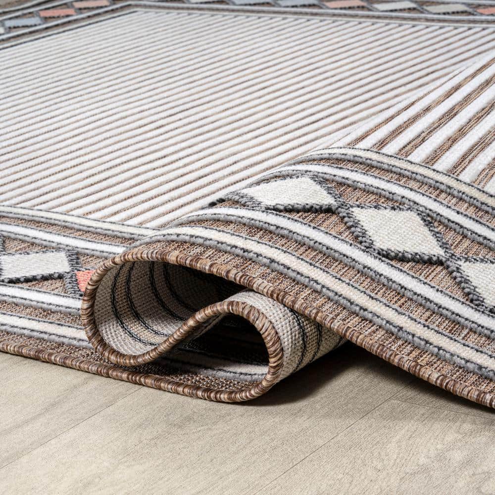 Sebastian Brown and Ivory Geometric Synthetic Rectangular Rug 3' x 5'