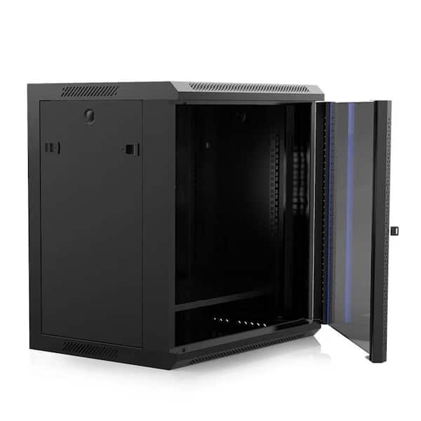 4XEM 12U Wall Mount Rack Cabinet – 24″ Deep Steel Enclosure with Key Lock, Removable Sides & Cable Access