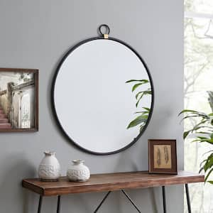 Medium Round Satin Black Modern Mirror (36 in. H x 1 in. W)