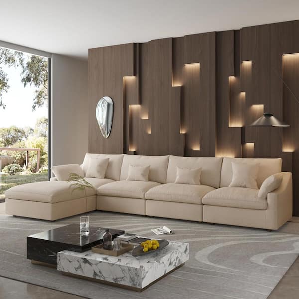 J&E Home 6-Piece Sectional Sofa 155.9 in. Linen Modular Free