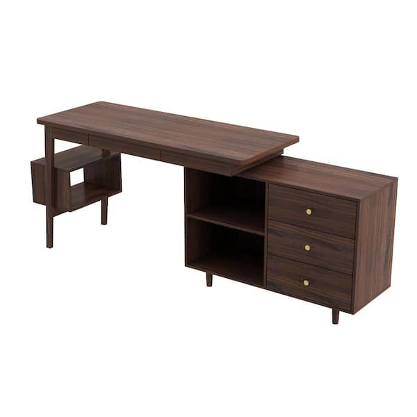 54.3 in. Reversible L-Shaped Brown Wood Writing Desk Office Workstatio