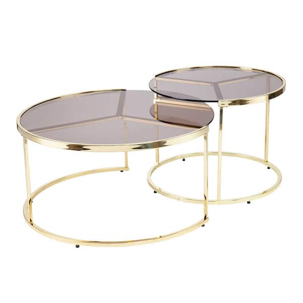 Eldermain 32 in. Brass Specialty Glass Coffee Tables (Set of 2)