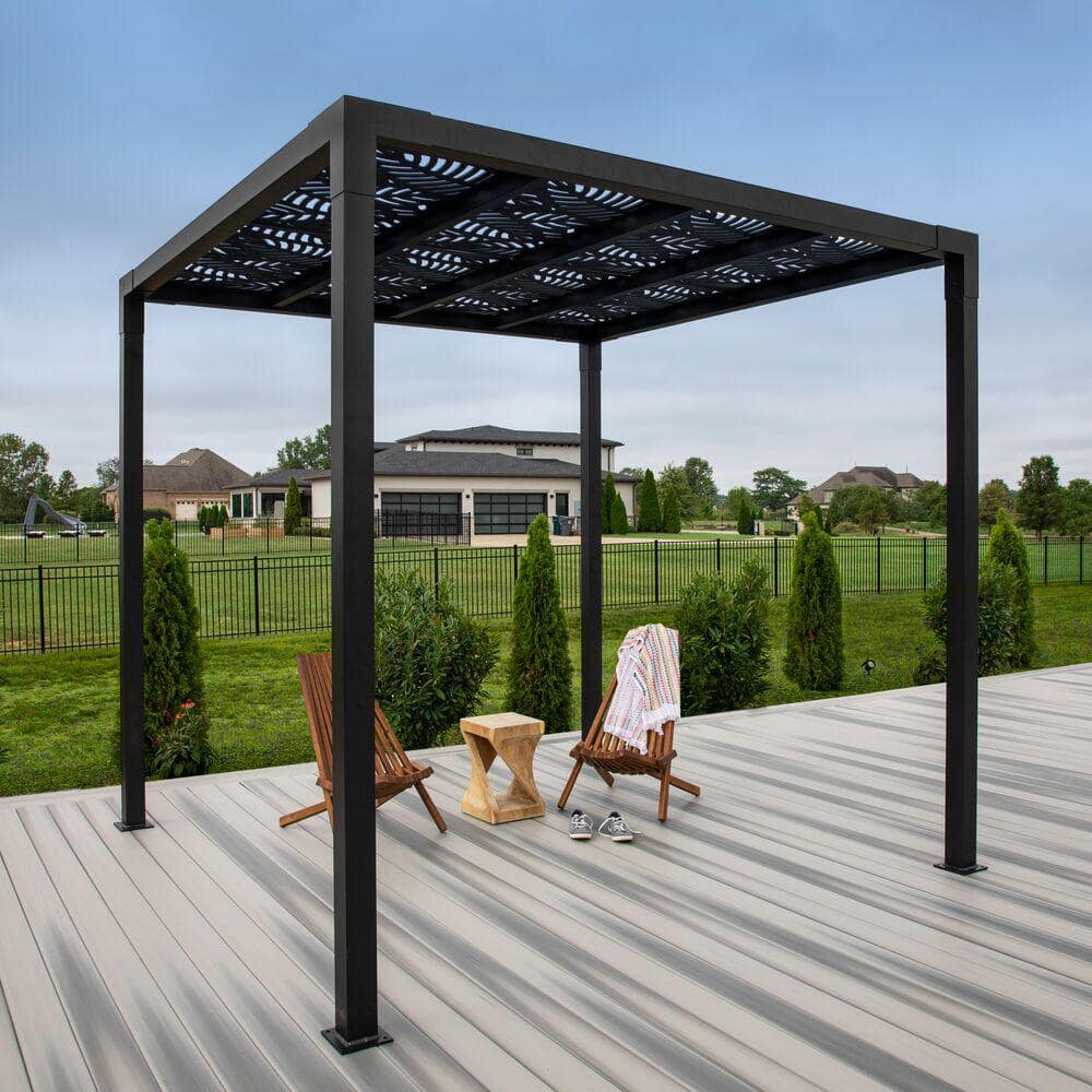 9x9 Matte Black Aluminum Square Pergola