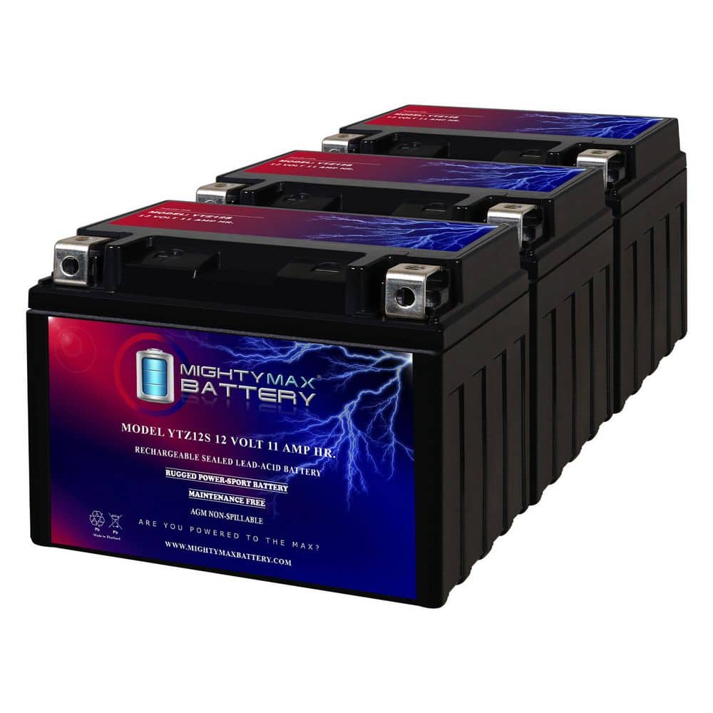 YTZ12S -12 Volt 11 AH, 210 CCA, Rechargeable Maintenance Free SLA AGM Motorcycle Battery - Pack of 3 price history on PriceWatchPro