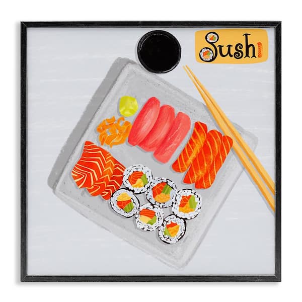 Stupell Industries Delicious Sushi Plate by Juliet Rose Philips Black Framed Food Giclee Art Print 12 in. x 12 in.