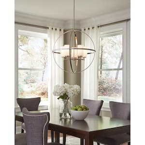 Alturas 5-Light Brushed Nickel Modern Hanging Globe Chandelier with Satin Etched Glass Shades