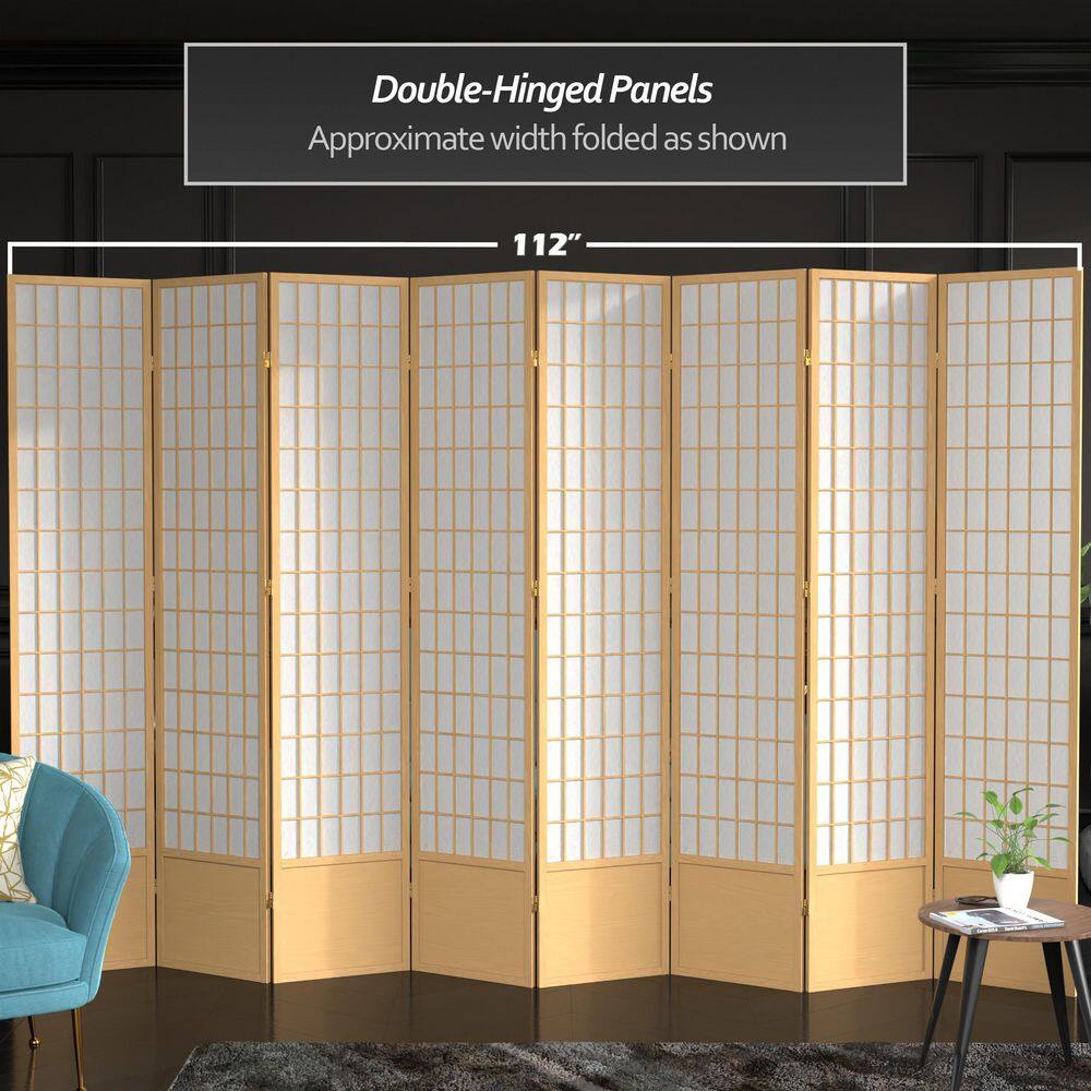 Natural Spruce Wood 7 ft Tall Shoji Screen with 8 Panels
