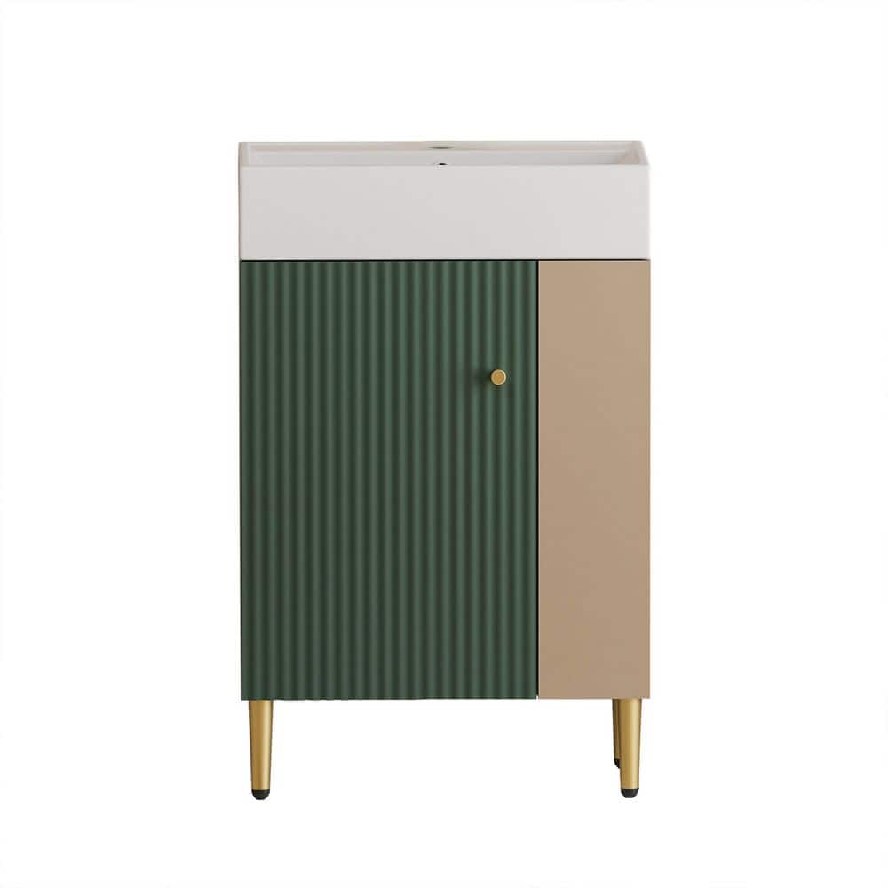 21.6 in. Single Sink Freestanding Green Bath Vanity with White Ceramic Top and Right Side Open Shelf Unassembled price history on PriceWatchPro