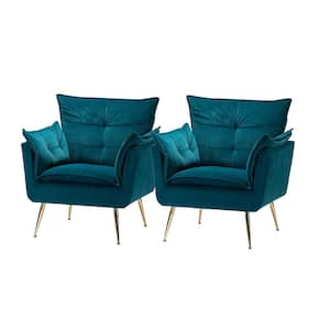 Mδ nico Contemporary and Classic Teal Comfy Accent Arm Chair with Metal (Set of 2)