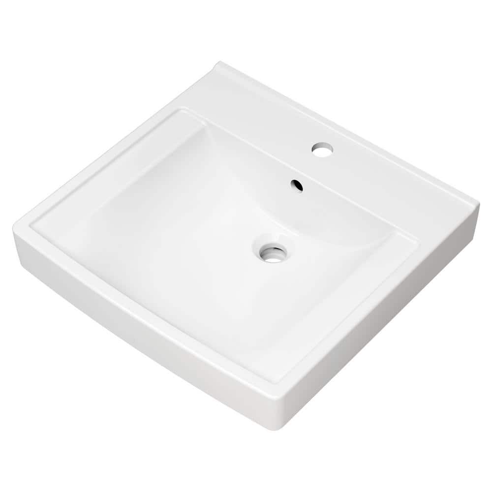 White Ceramic Wall-Mounted Rectangular Bathroom Sink