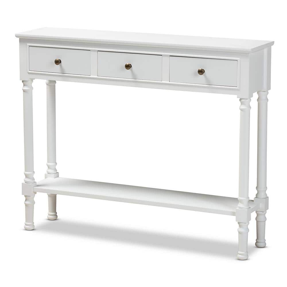 Calvin 3-Drawer White Wood & Metal Entryway Console Table with Storage