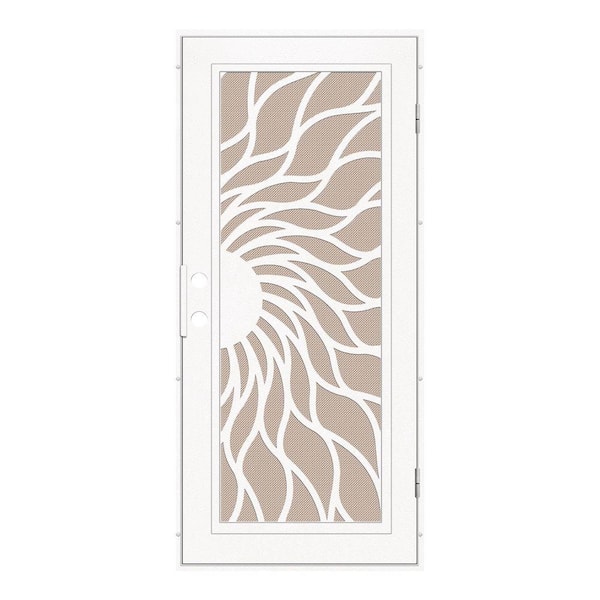 Unique Home Designs 32 in. x 80 in. Sunfire White Left-Hand Surface Mount Aluminum Security Door with Desert Sand Perforated Metal Screen