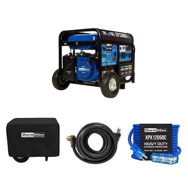 13000-Watt Tri-Fuel Generator with CO Alert, Cover, 25 ft. 50 Amp Cord and 50 ft. 12/3 Extension Cord Combo