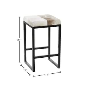 24 in. Black Cowhide Counter Stool with Black Base