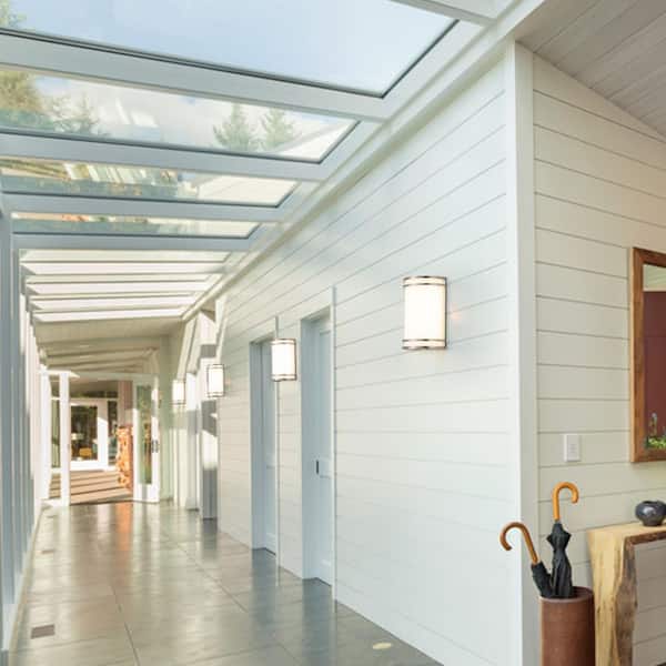 1-Light Brushed Nickel Dimmable 15-Watt 5000K Outdoor Indoor Integrated LED Wall Light with Acrylic Shade
