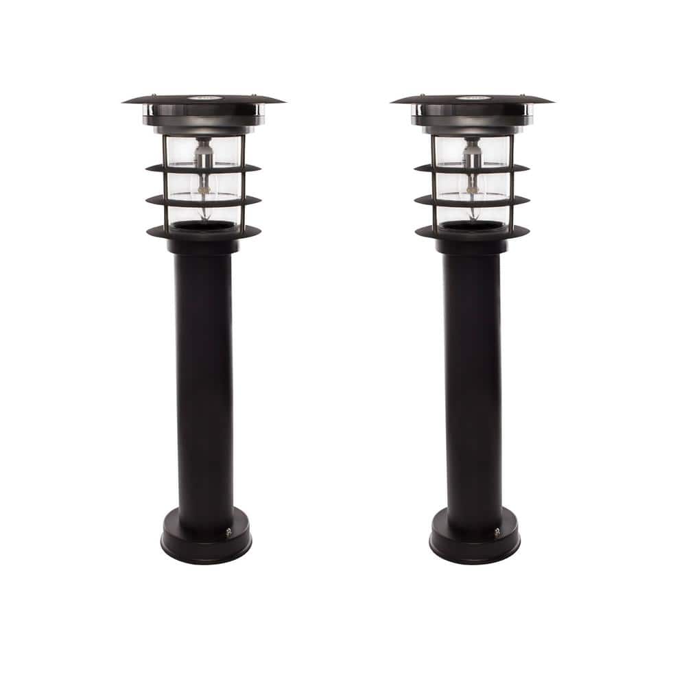 Black Stainless Steel LED Solar Pathway Bollard Lights, Set of 2