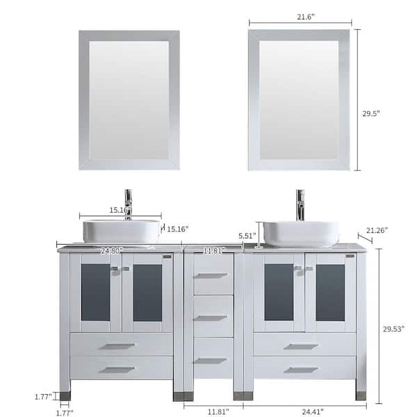 60 in. W x 21.5 in. D x 61 in. H Double Sinks Bath Vanity in White with Ceramic Top and Mirror