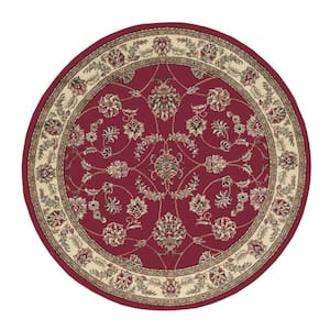 Como Red 5 ft. Round Traditional Oriental Scroll Area Rug