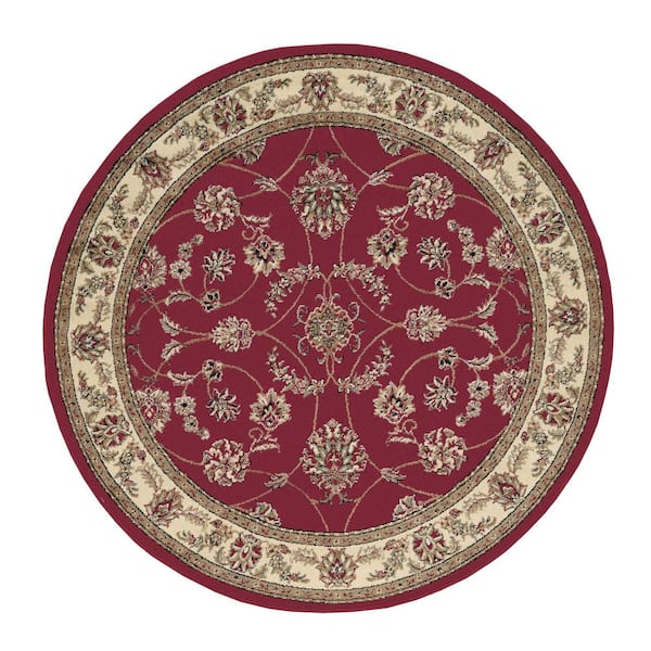 Como Red 5 ft. Round Traditional Oriental Scroll Area Rug