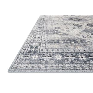 Skye Silver/Grey 6 ft. x 6 ft. Round Printed Distressed Oriental Area Rug