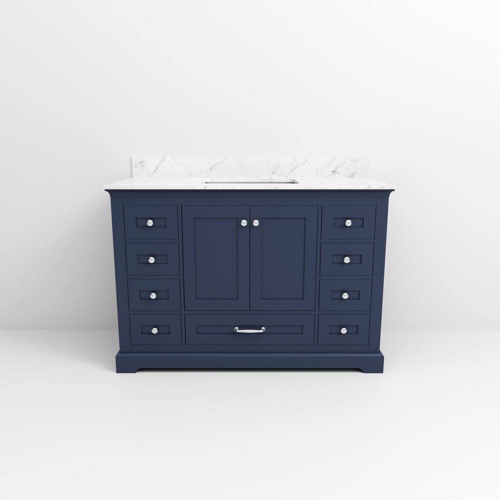 Navy Blue 48" Single Vanity with Carrara Marble Top