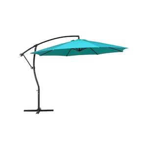 Curvy 10 ft. Steel Large Cantilever Patio Umbrella with Cross Base in Peacock Blue