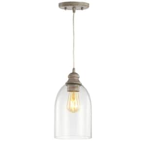 Fontaine 6.25 in. 1-Light Grey/Clear Adjustable Greige Glass LED Pendant