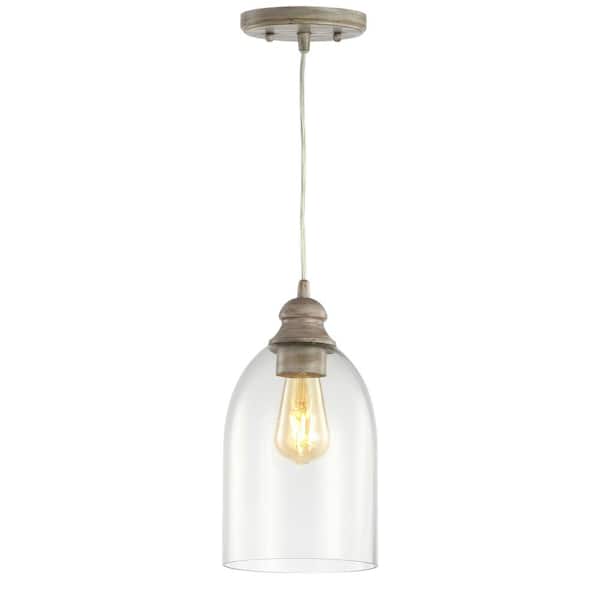Fontaine 6.25 in. 1-Light Grey/Clear Adjustable Greige Glass LED Pendant