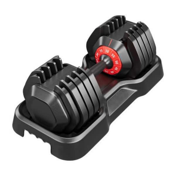 1-Piece 55 lb. Black Steel Adjustable Weight Dumbbell with 10 Gears Fast Adjust