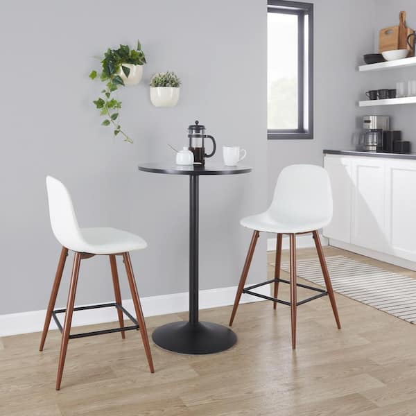 Lumisource Pebble 23.75 in. White Faux Leather and Walnut Metal Counter Stool (Set of 2)