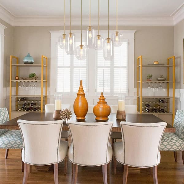 40-Watt 7-Lights Brass Modern Minimalist Linear Pendant Light with Clear Glass Shade and No Bulbs Included