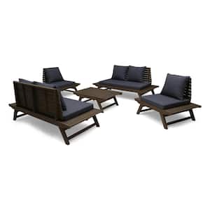 Sedona Grey 5-Piece Wood Patio Conversation Seating Set with Dark Grey Cushions