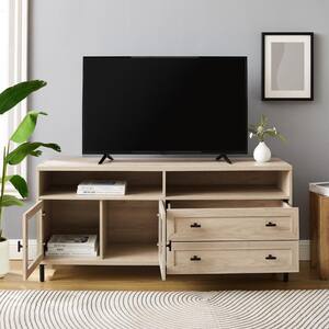 56 in. Birch Wood and Glass Door Modern TV Stand with 2-Drawers Fits TVs up to 60 in.