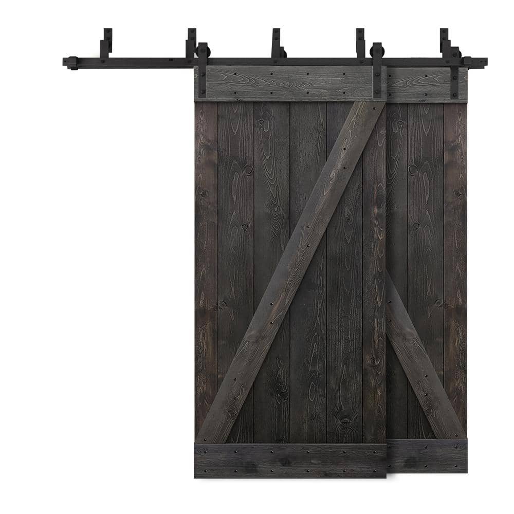 48 in. x 84 in. Z Bar Bypass Charcoal Black Stained Solid Pine Wood Interior Double Sliding Barn Door with Hardware Kit price history on PriceWatchPro