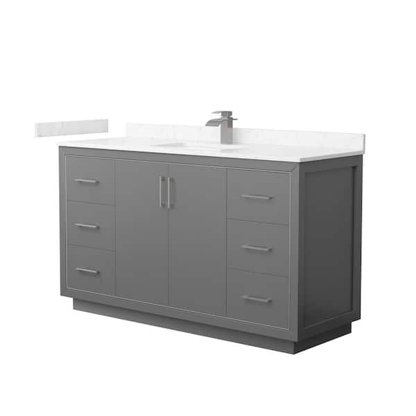 Wyndham Collection Icon 60 in. W x 22 in. D x 35 in. H Single Bath Vanity in Dark Gray with Carrara Cultured Marble Top