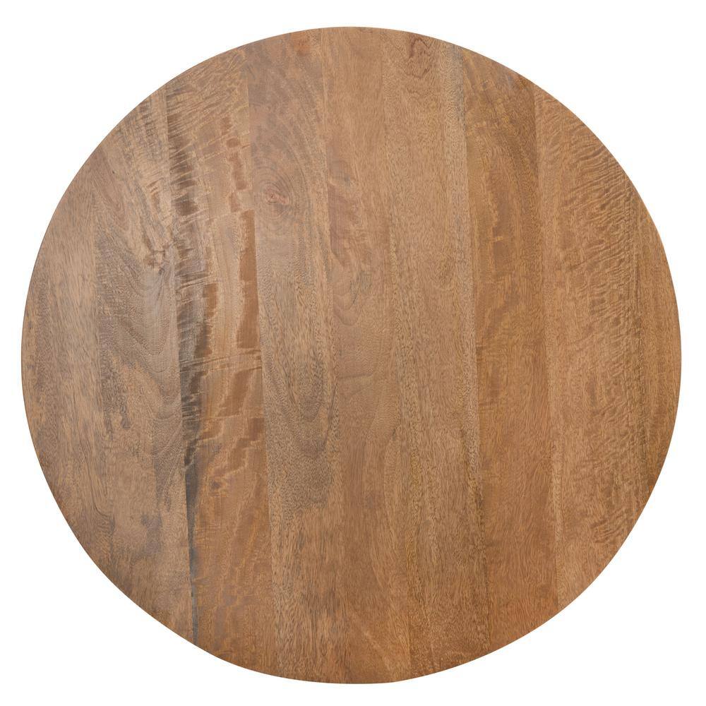 Whent Natural Mango Wood and Black Rattan 34" Round Coffee Table