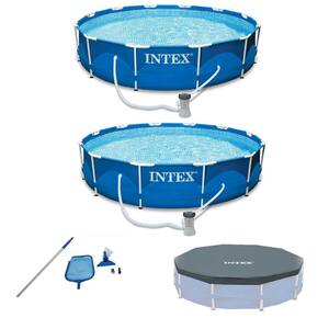 12 ft. x 30 in. Swimming Pool with Pump (2-Pack), Maintenance Kit and 12 ft. Pool Cover