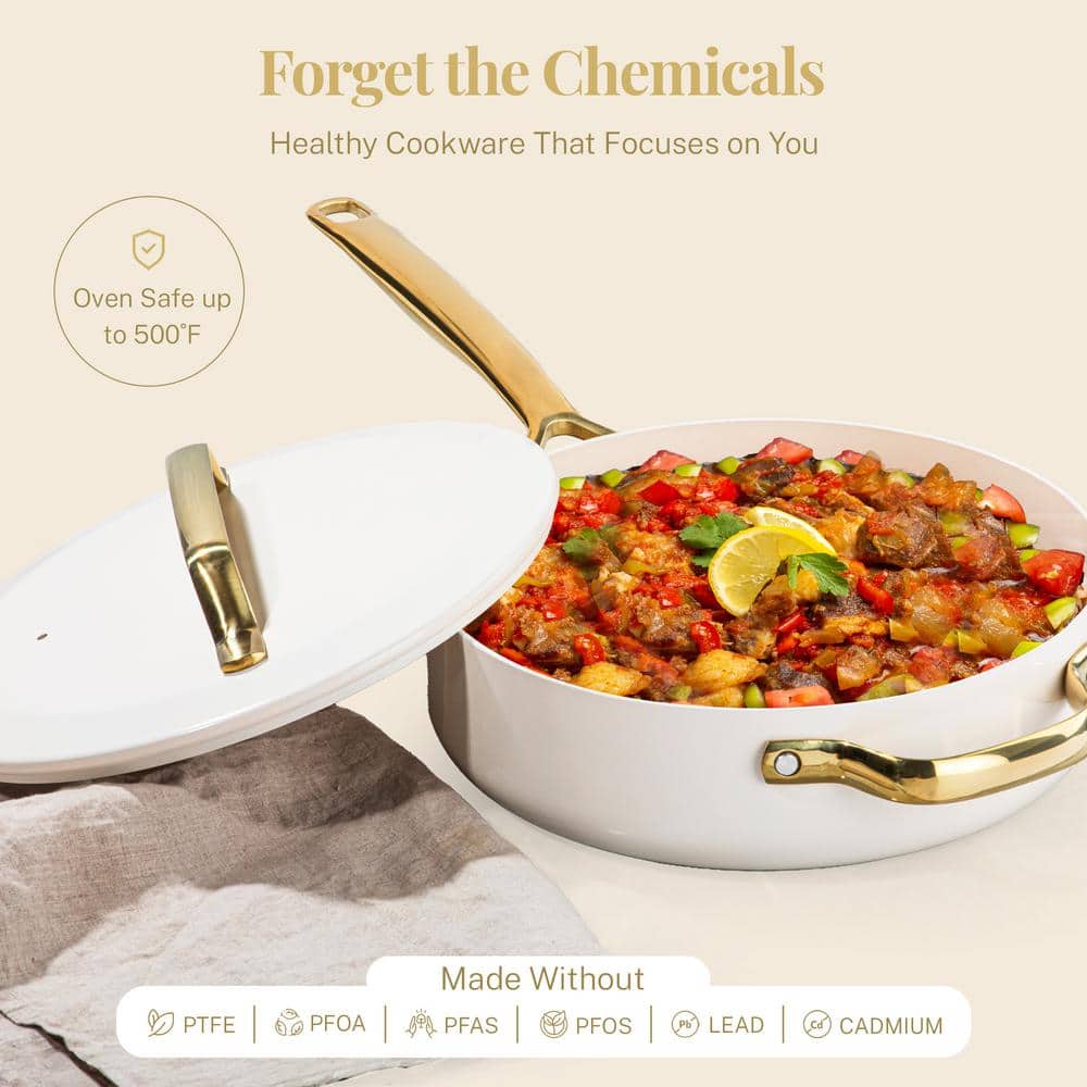 Modern Gold Trim Aluminum Nonstick Sauté Pan, 4 qt
