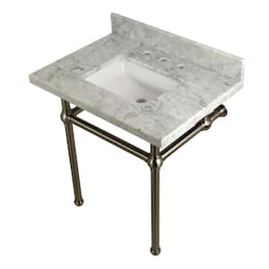 Square-Sink Washstand 30 in. Console Table in Carrara with Metal Legs in Brushed Nickel