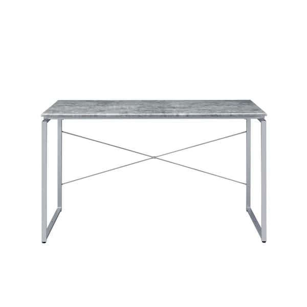 Venetian Worldwide Jurgen 47 in. Rectangular Metal Silver and Faux Concrete Writing Desk