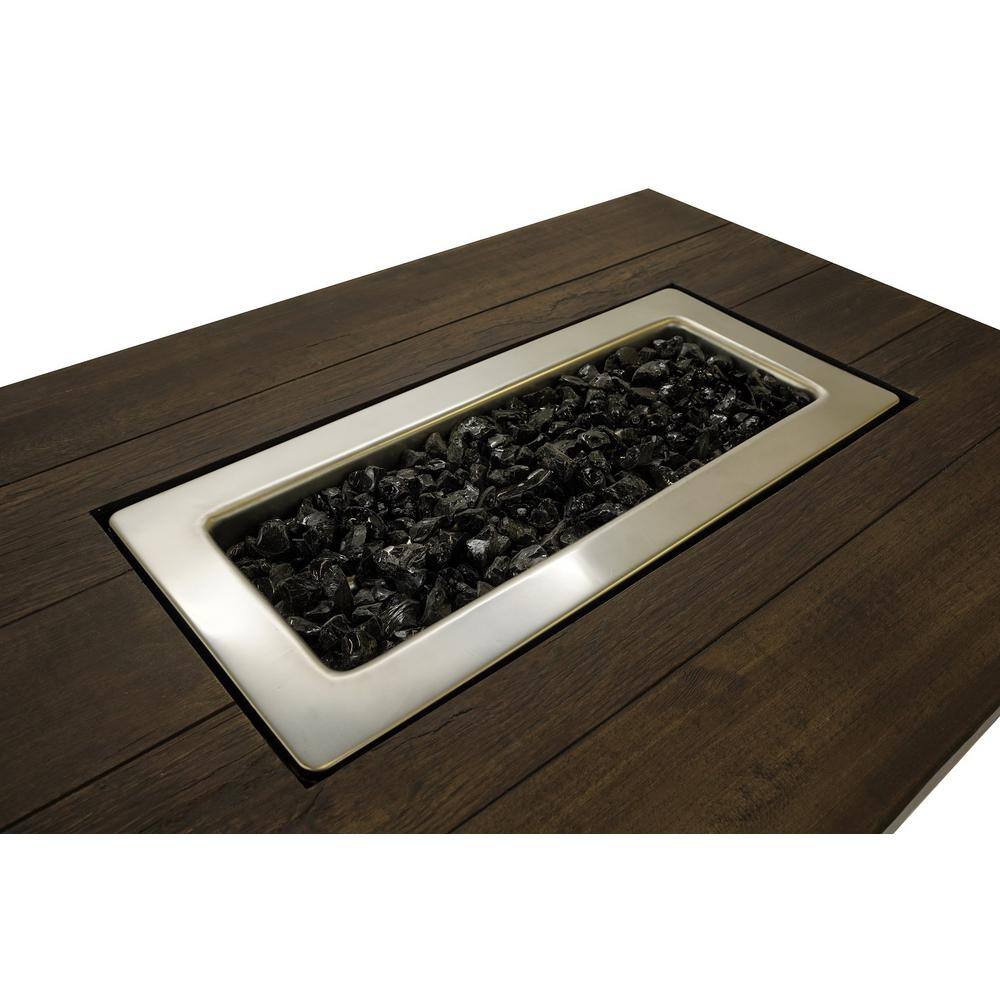 Kamden 40" x 28" Black Steel Gas Fire Pit Table with Faux Wood Mantel