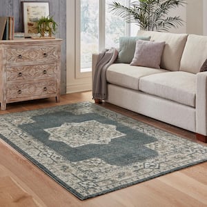Apex Blue/Beige 8 ft. x 11 ft. Distressed Persian Medallion Polyester Indoor Area Rug